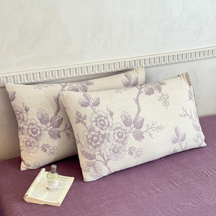 91家纺网 家纺一手货源 找家纺 眠多宝（绒多宝）金柚子 2025新款复古印花亚麻双层纱四件套单被套亲肤水洗 紫韵