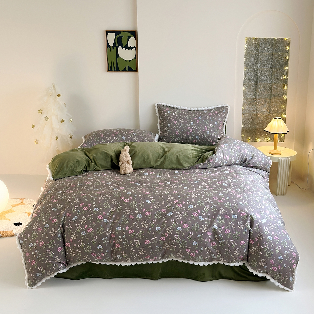 91家纺网 家纺一手货源 找家纺 （总）怡家居 2025秋冬新款毛球花边棉加绒四件套