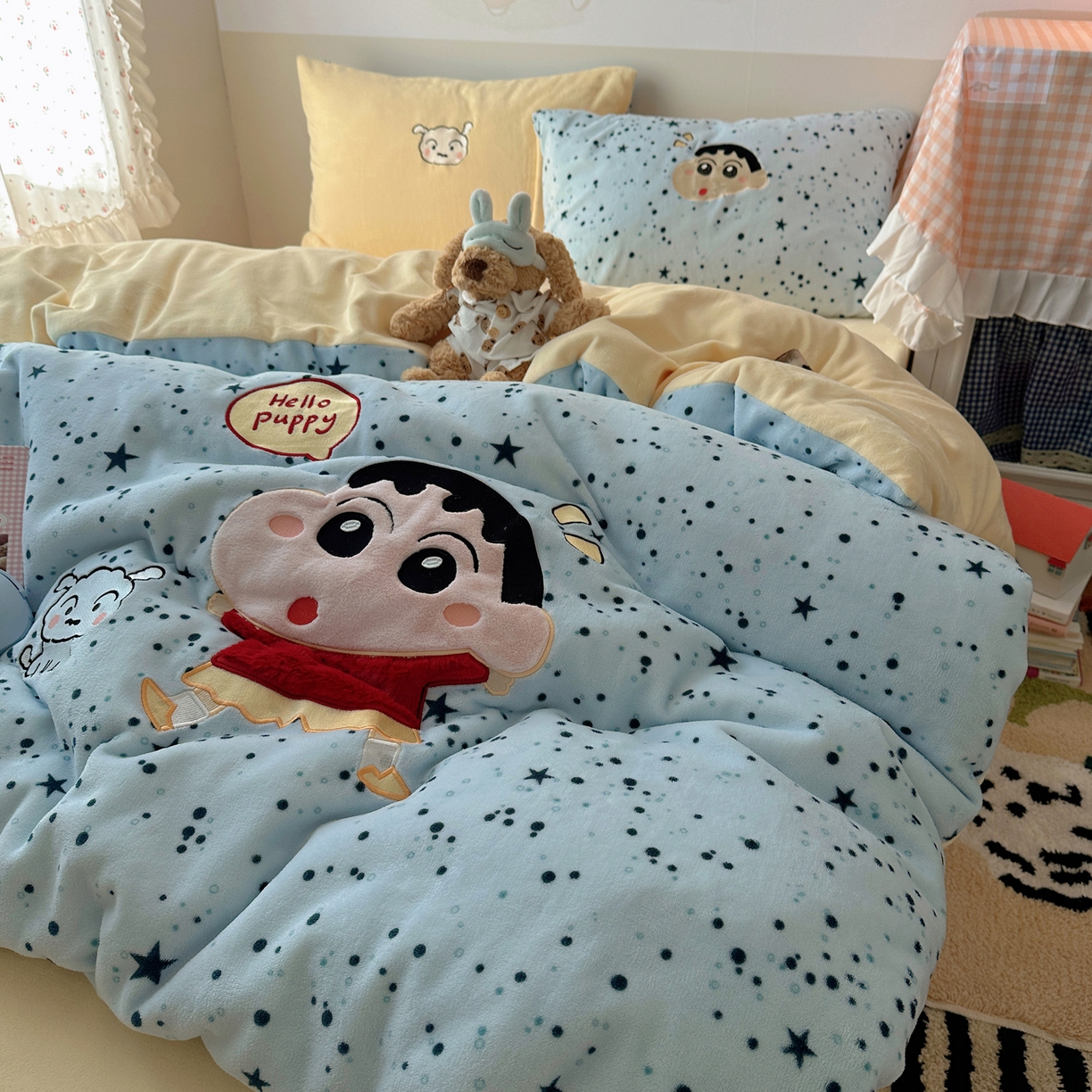 91家纺网 家纺一手货源 找家纺 瑞钰 2025新款亲肤保暖牛奶绒四件套 小新同学