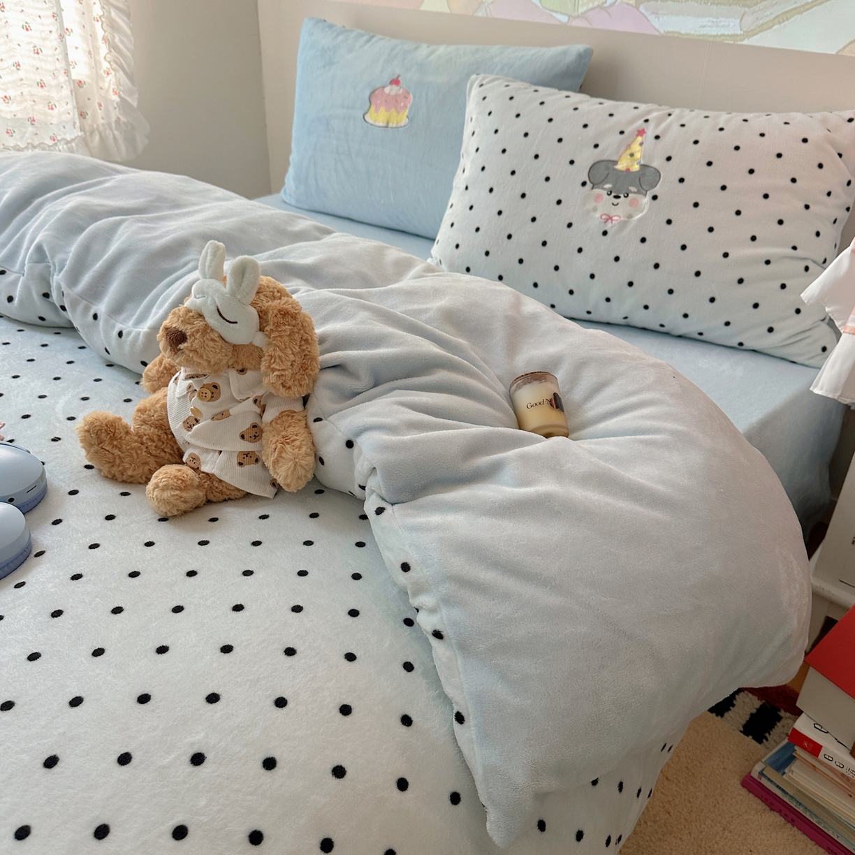 91家纺网 家纺一手货源 找家纺 瑞钰 2025新款亲肤保暖牛奶绒四件套 长帽小狗