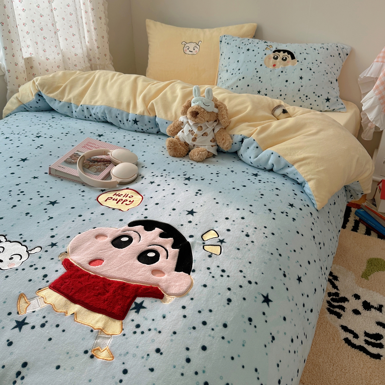 91家纺网 家纺一手货源 找家纺 瑞钰 2025新款亲肤保暖牛奶绒四件套 小新同学