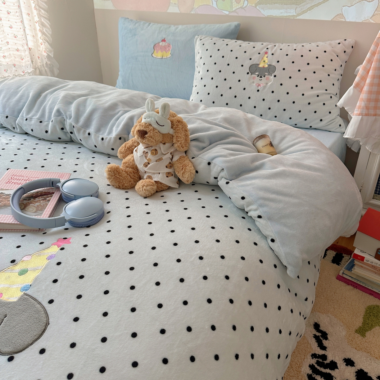 91家纺网 家纺一手货源 找家纺 瑞钰 2025新款亲肤保暖牛奶绒四件套 长帽小狗