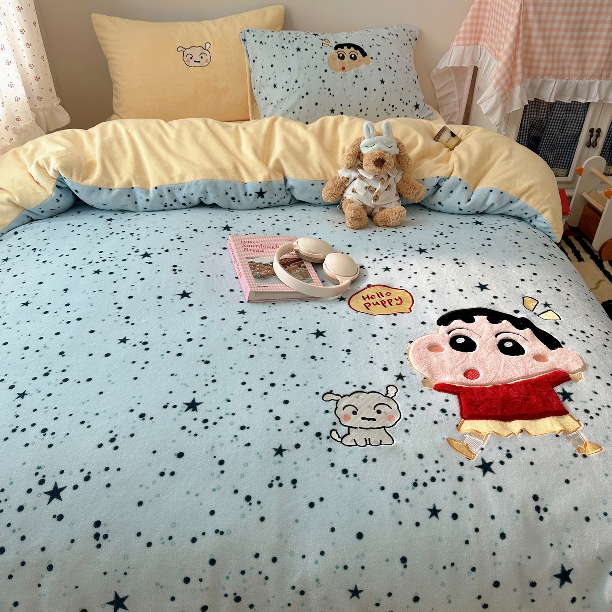 91家纺网 家纺一手货源 找家纺 瑞钰 2025新款亲肤保暖牛奶绒四件套 小新同学