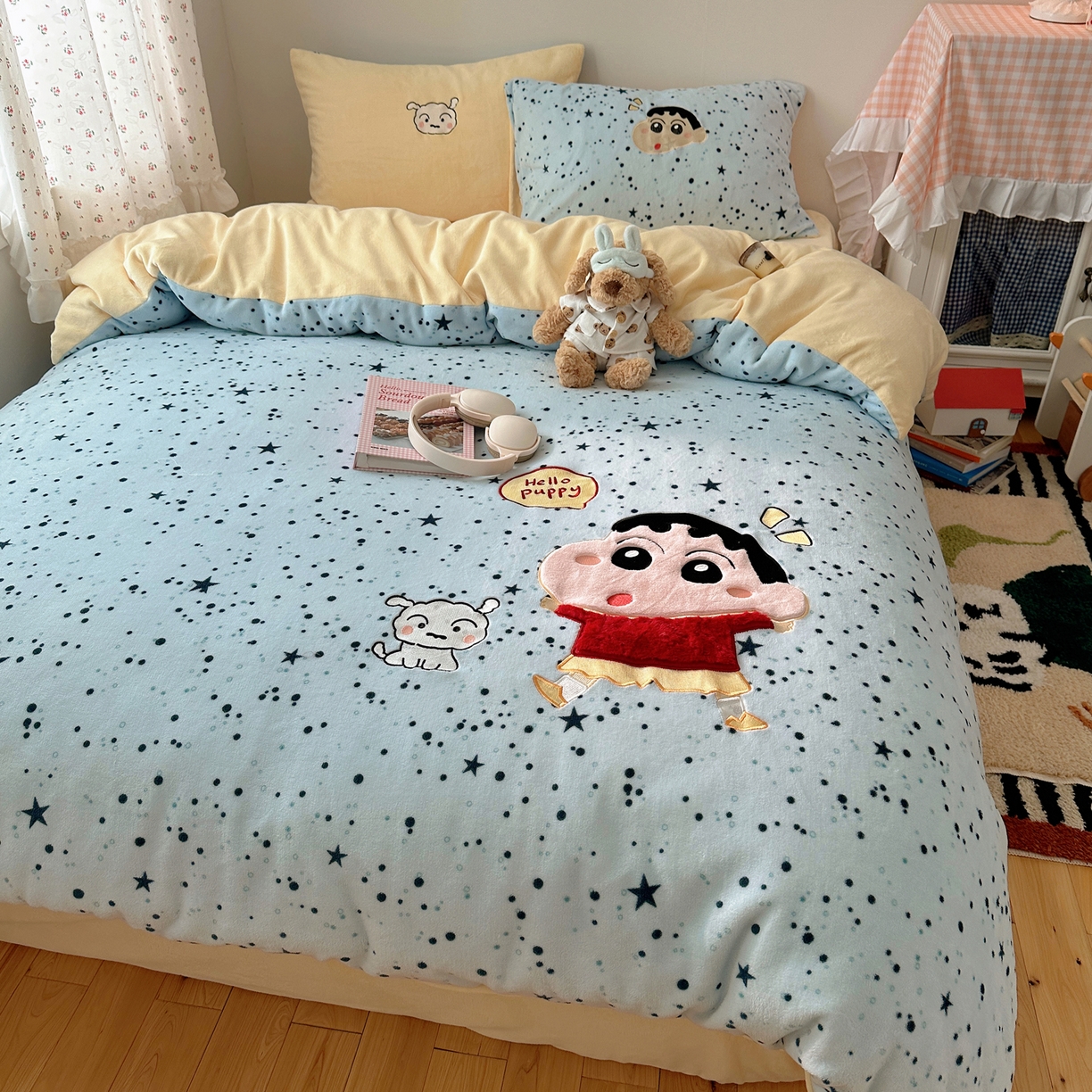 91家纺网 家纺一手货源 找家纺 瑞钰 2025新款亲肤保暖牛奶绒四件套 小新同学