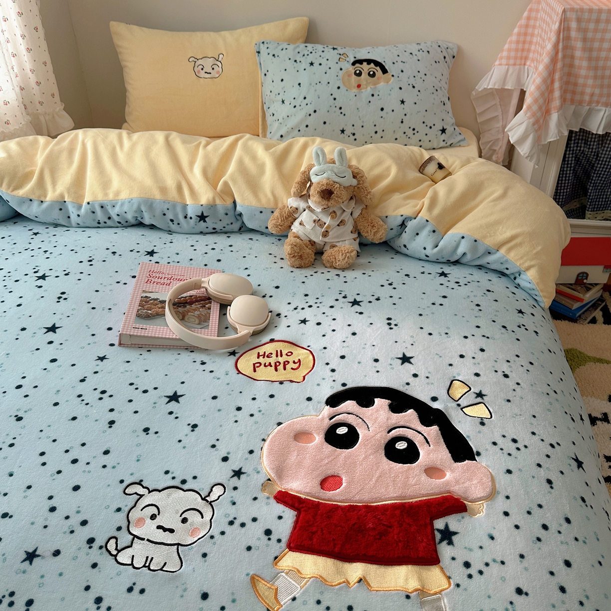 91家纺网 家纺一手货源 找家纺 瑞钰 2025新款亲肤保暖牛奶绒四件套 小新同学