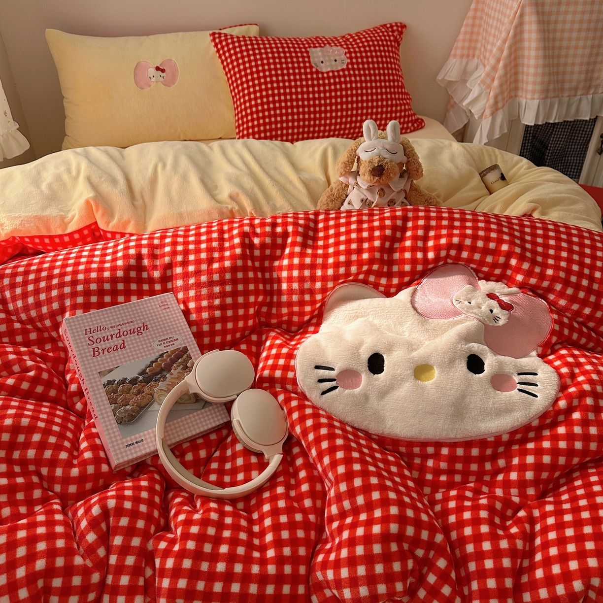 91家纺网 家纺一手货源 找家纺 瑞钰 2025新款亲肤保暖牛奶绒四件套 红格子小美