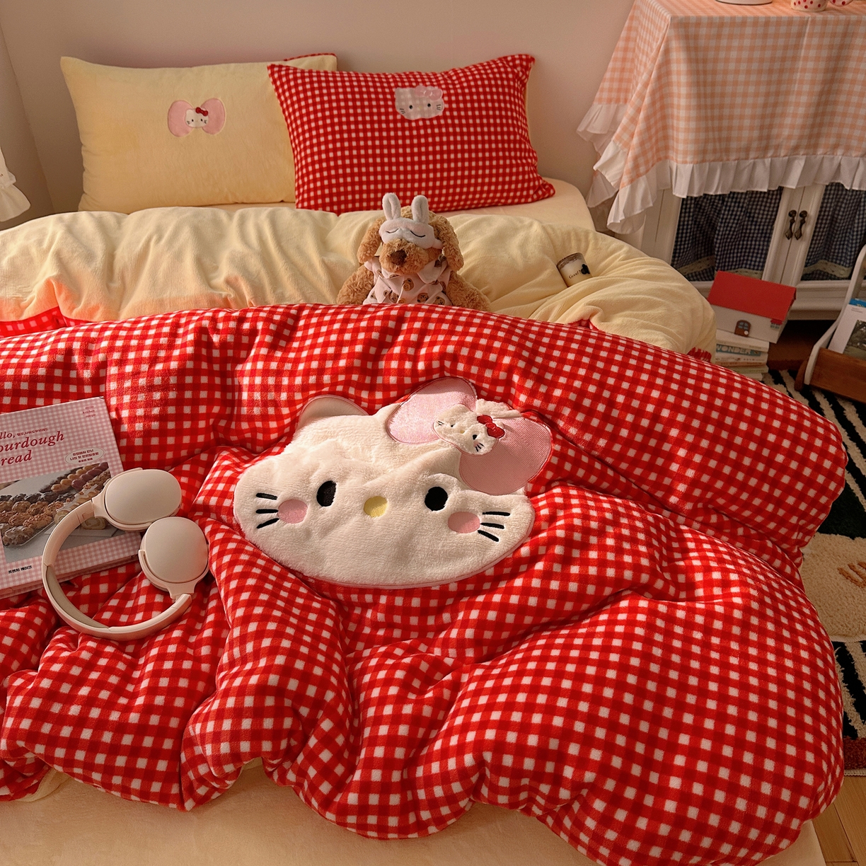 瑞钰 2025新款亲肤保暖牛奶绒四件套 红格子小美