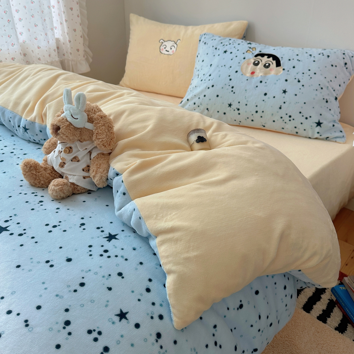 91家纺网 家纺一手货源 找家纺 瑞钰 2025新款亲肤保暖牛奶绒四件套 小新同学