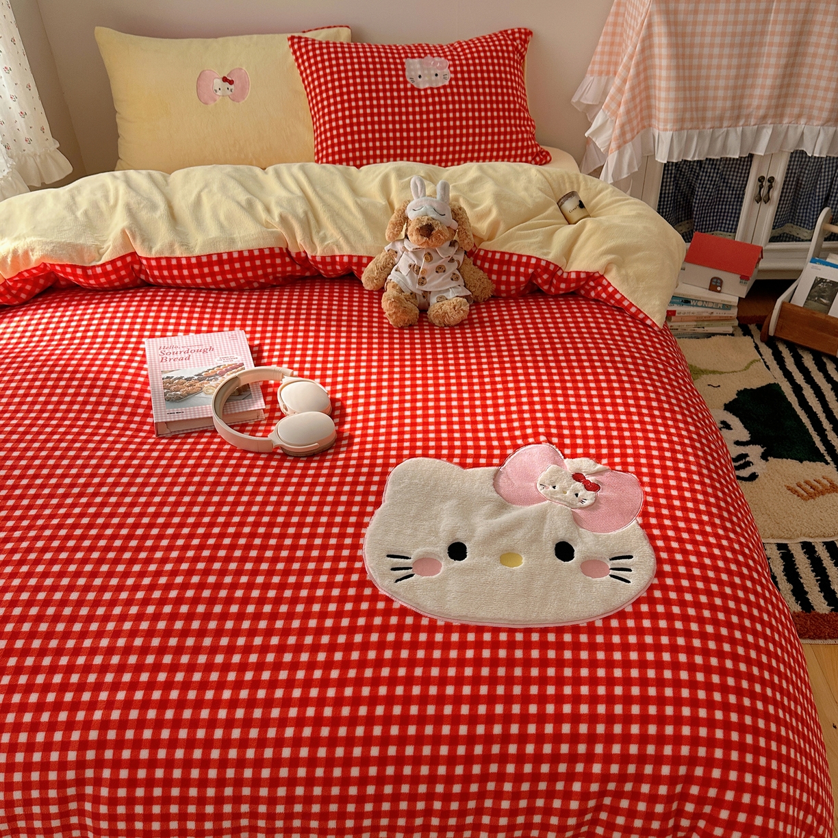 91家纺网 家纺一手货源 找家纺 瑞钰 2025新款亲肤保暖牛奶绒四件套 红格子小美