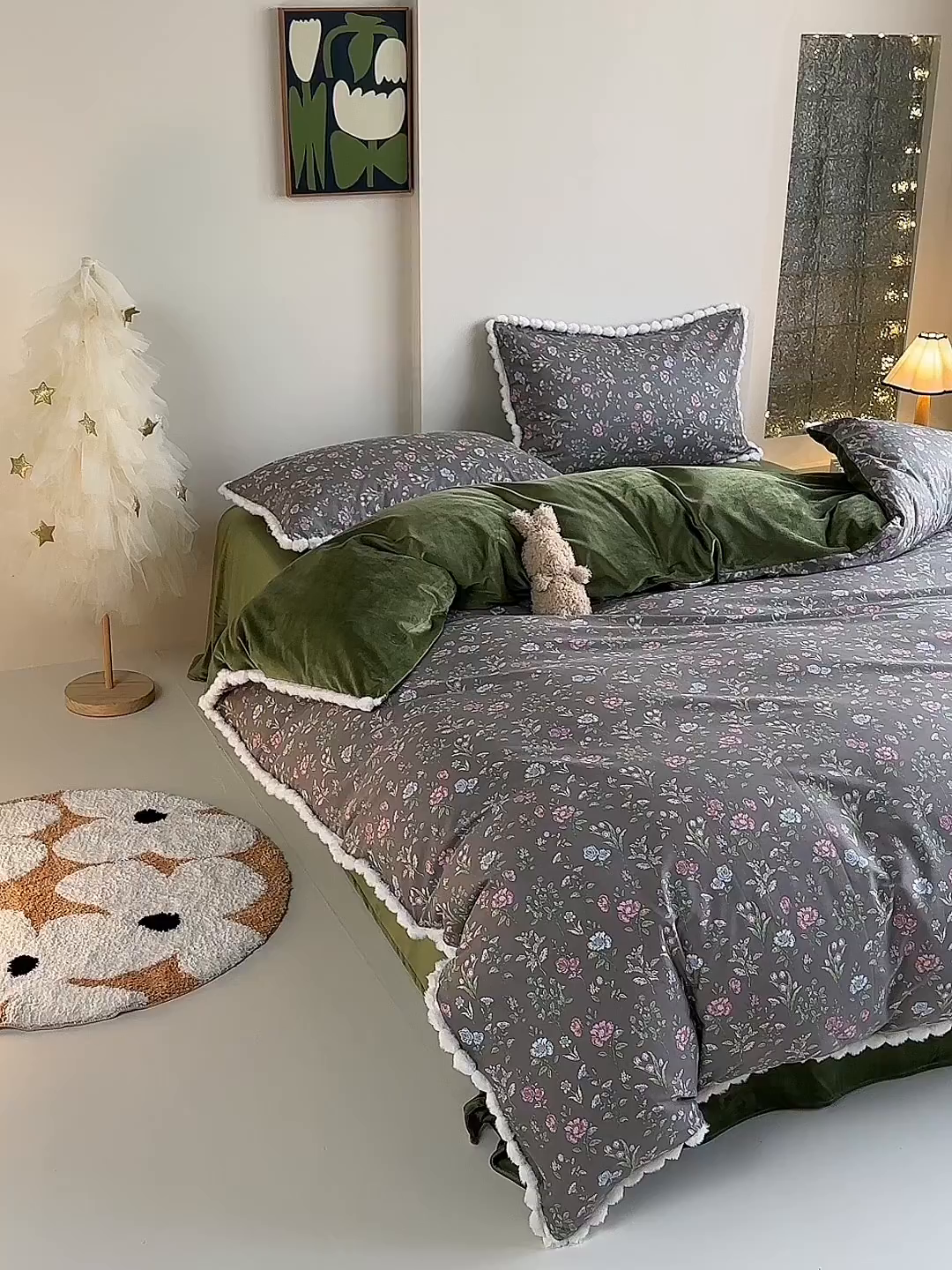 91家纺网 家纺一手货源 找家纺 怡家居 2025秋冬新款毛球花边棉加绒四件套 觅秋