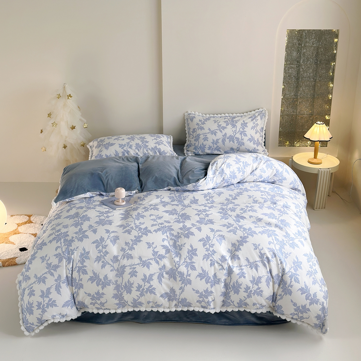 怡家居 2025秋冬新款毛球花边棉加绒四件套 花不误