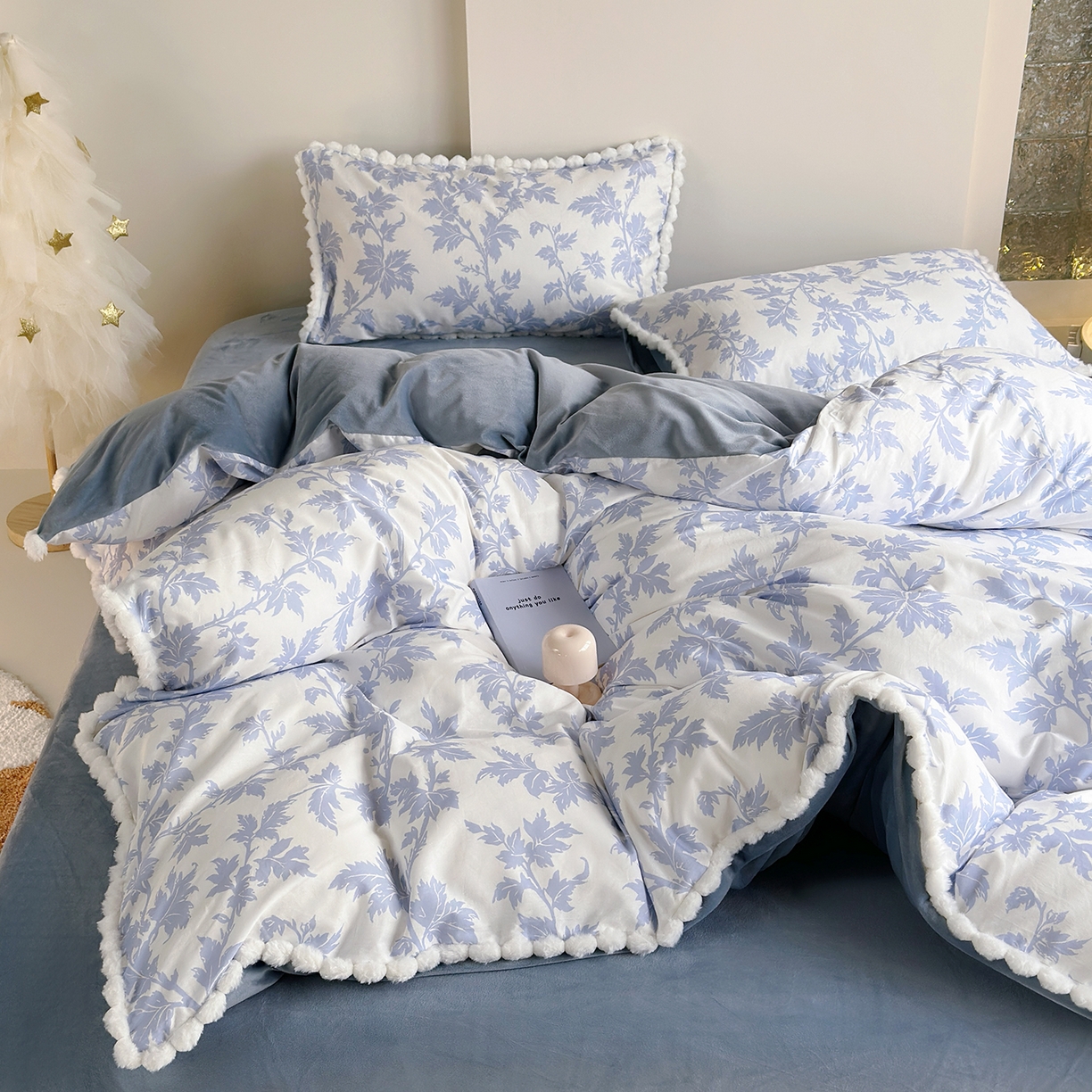 91家纺网 家纺一手货源 找家纺 怡家居 2025秋冬新款毛球花边棉加绒四件套 花不误