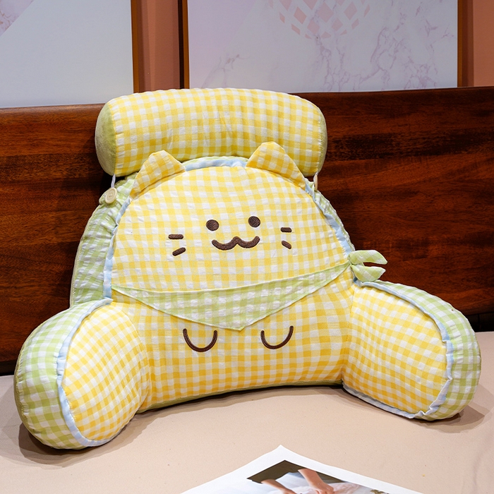 仟亿莱 2025新款方巾喵格子拥抱式腰靠 拥抱黄格方巾喵
