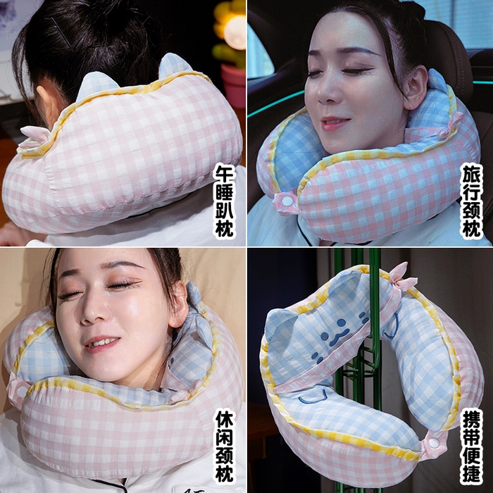 91家纺网 家纺一手货源 找家纺 （总）仟亿莱 2025新款方巾喵格子驼峰U型枕