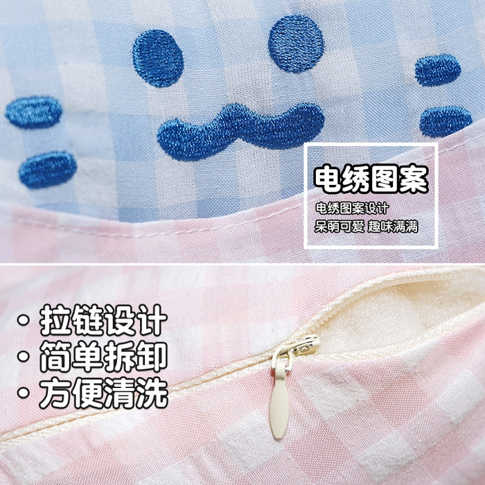 91家纺网 家纺一手货源 找家纺 仟亿莱 2025新款方巾喵格子驼峰U型枕 组合图仅供展示不可下单