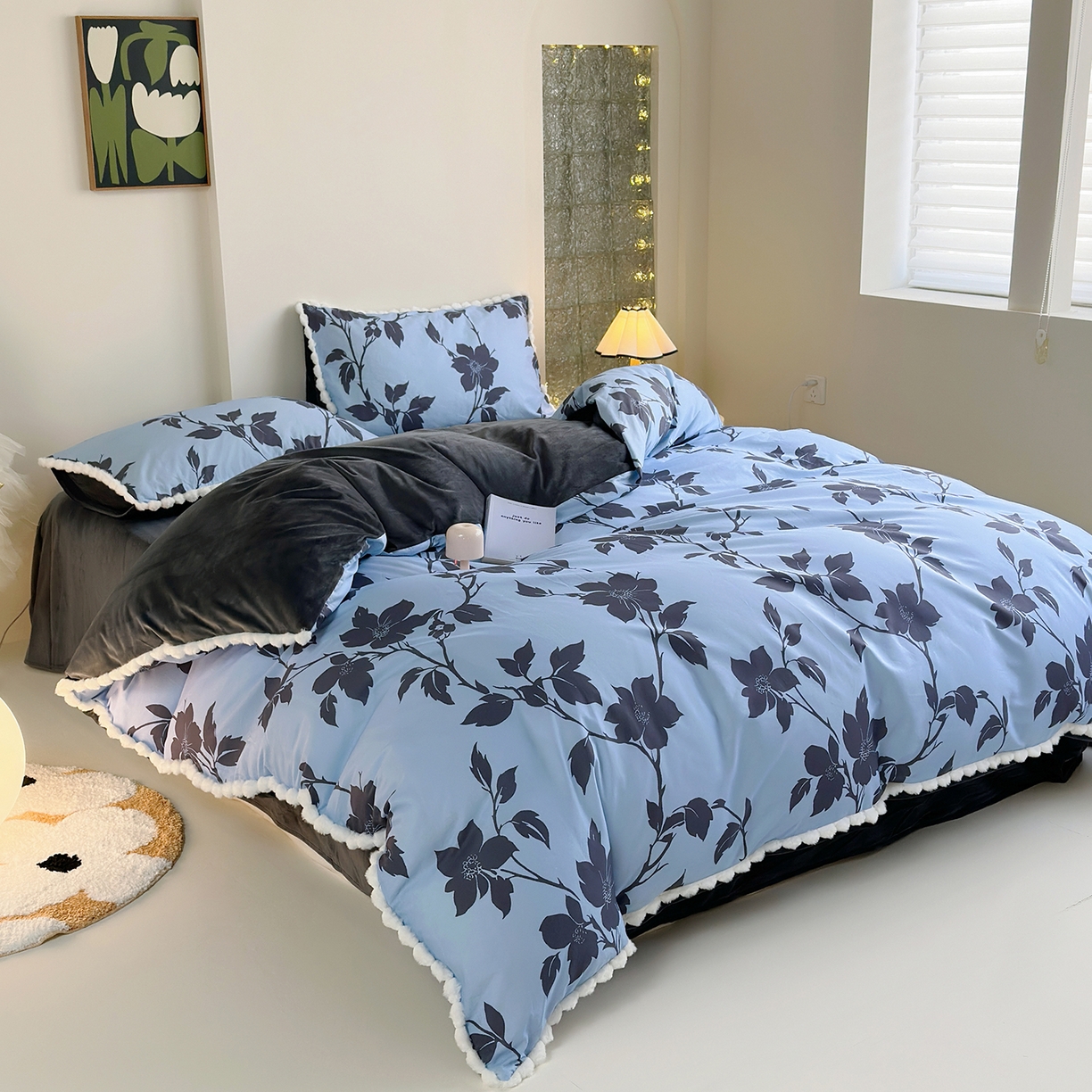 91家纺网 家纺一手货源 找家纺 怡家居 2025秋冬新款毛球花边棉加绒四件套 剪影