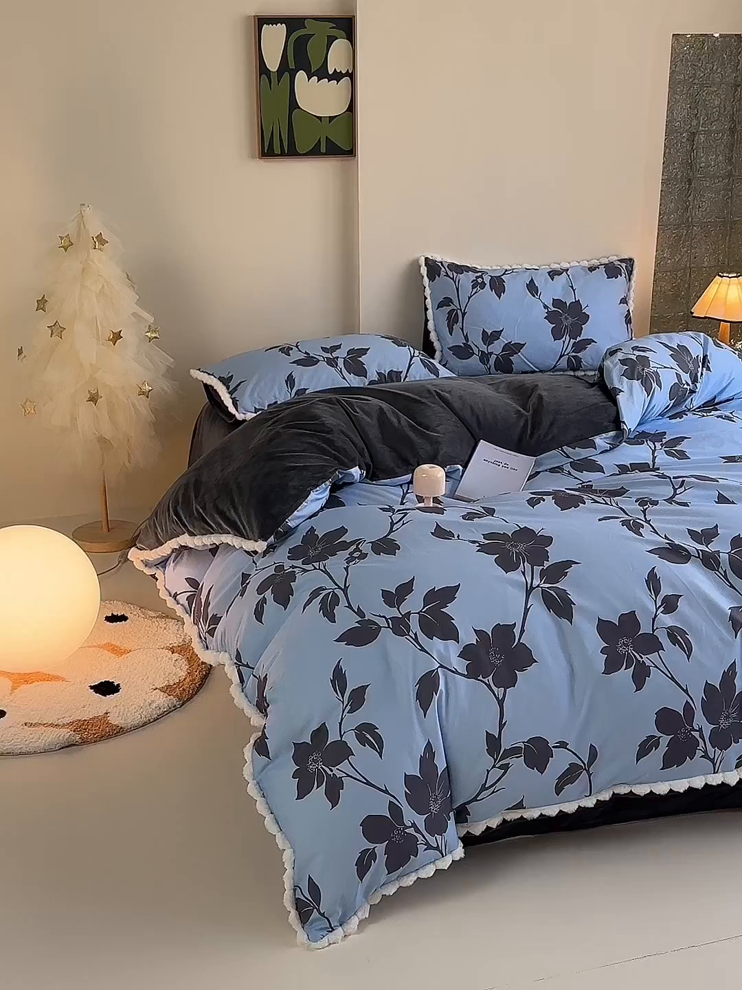 91家纺网 家纺一手货源 找家纺 怡家居 2025秋冬新款毛球花边棉加绒四件套 剪影