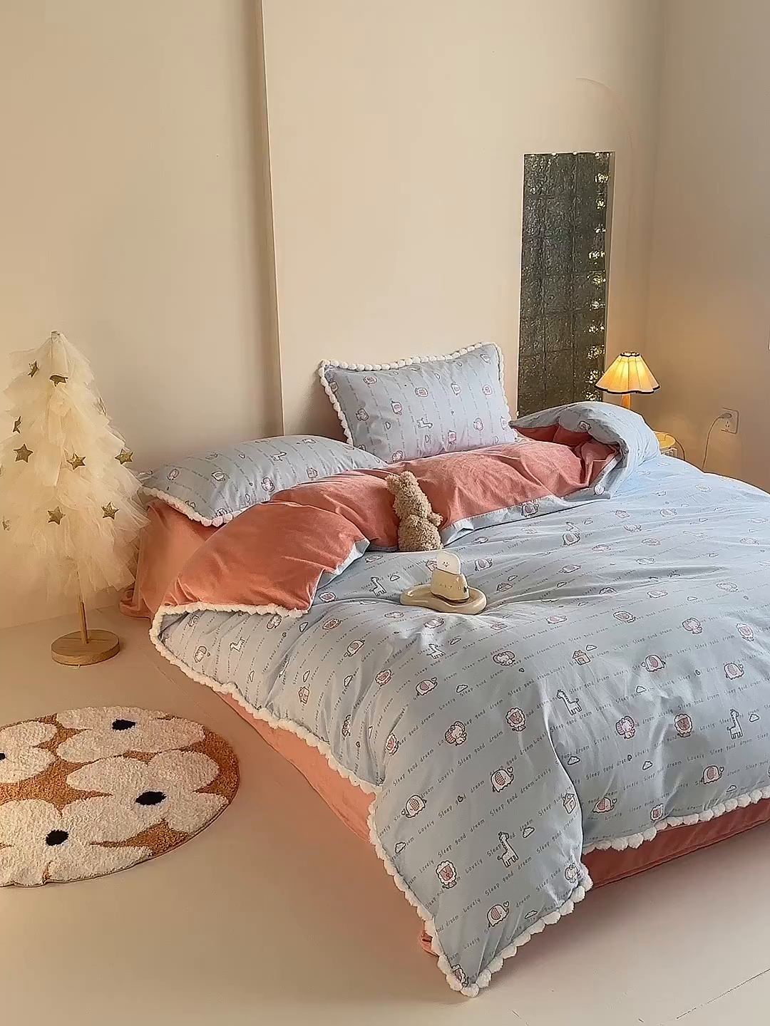 91家纺网 家纺一手货源 找家纺 怡家居 2025秋冬新款毛球花边棉加绒四件套 童趣