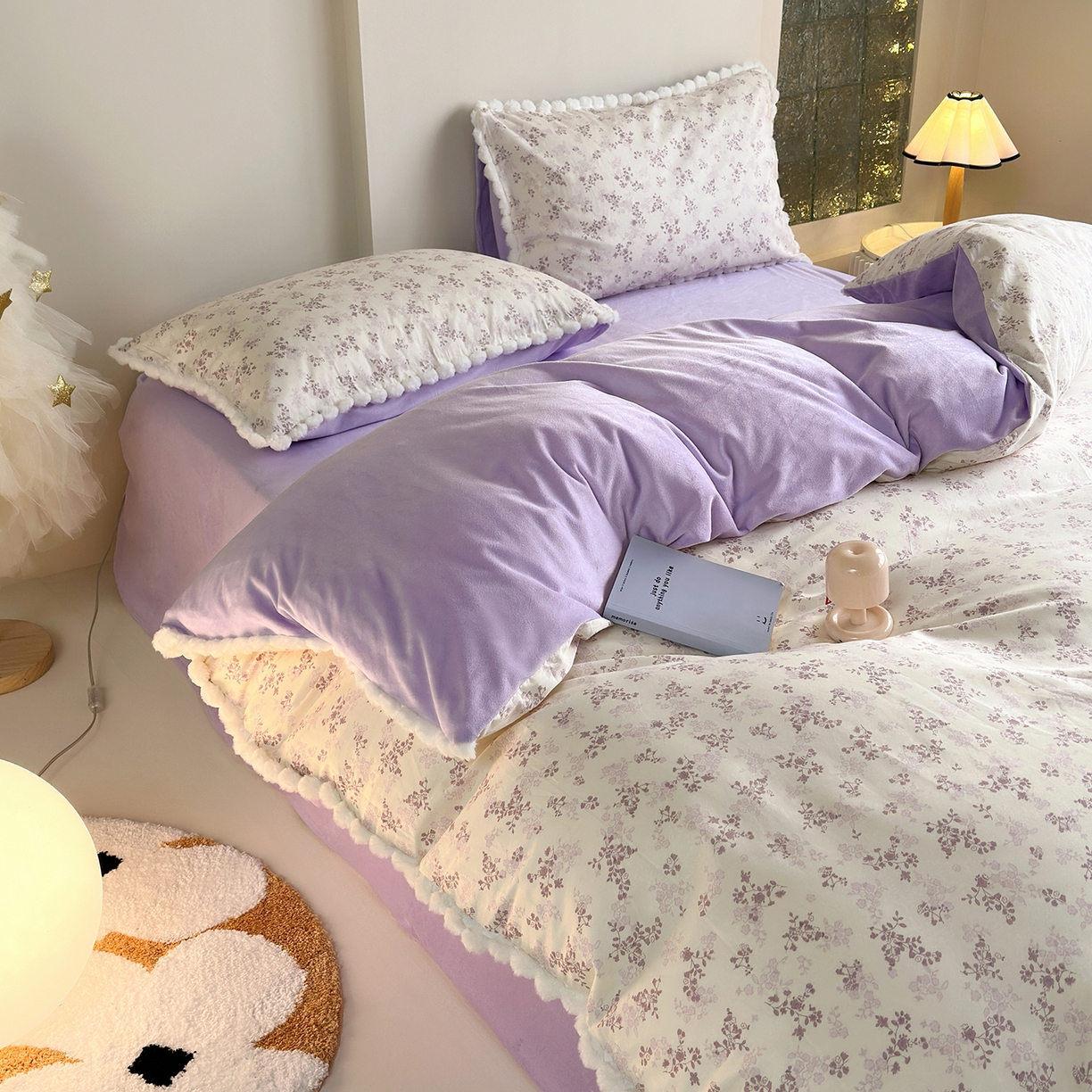 91家纺网 家纺一手货源 找家纺 怡家居 2025秋冬新款毛球花边棉加绒四件套 嫣然