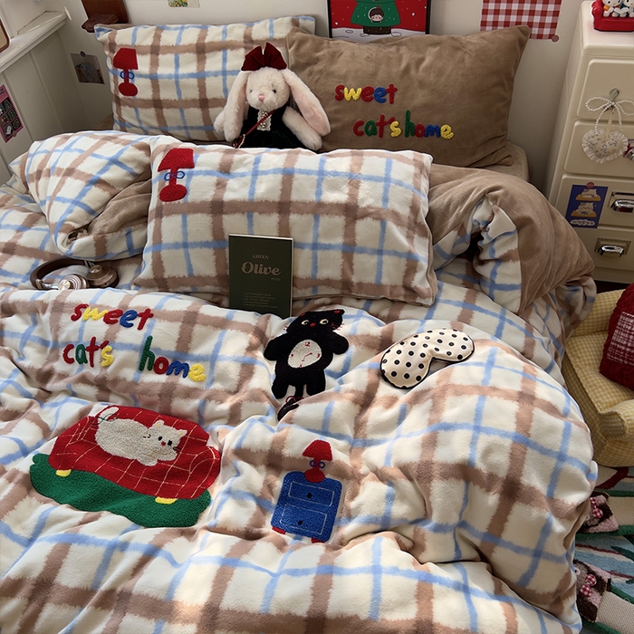 91家纺网 家纺一手货源 找家纺 （总）原素 2025秋冬加厚牛奶绒毛巾绣四件套