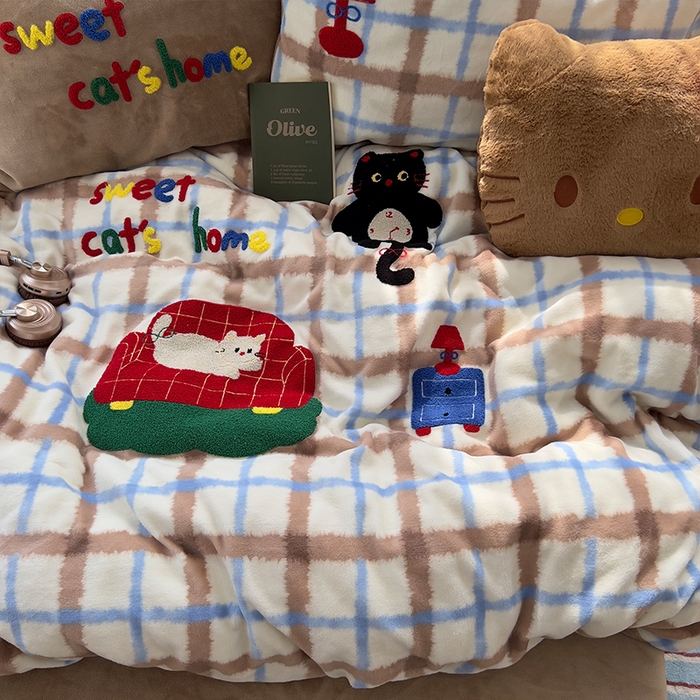 91家纺网 家纺一手货源 找家纺 （总）原素 2025秋冬加厚牛奶绒毛巾绣四件套