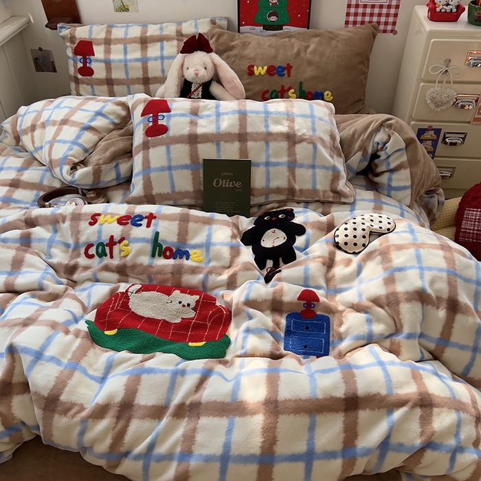 91家纺网 家纺一手货源 找家纺 （总）原素 2025秋冬加厚牛奶绒毛巾绣四件套