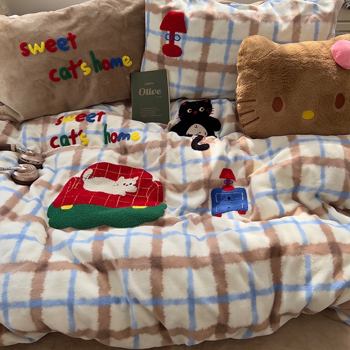 91家纺网 家纺一手货源 找家纺 （总）原素 2025秋冬加厚牛奶绒毛巾绣四件套