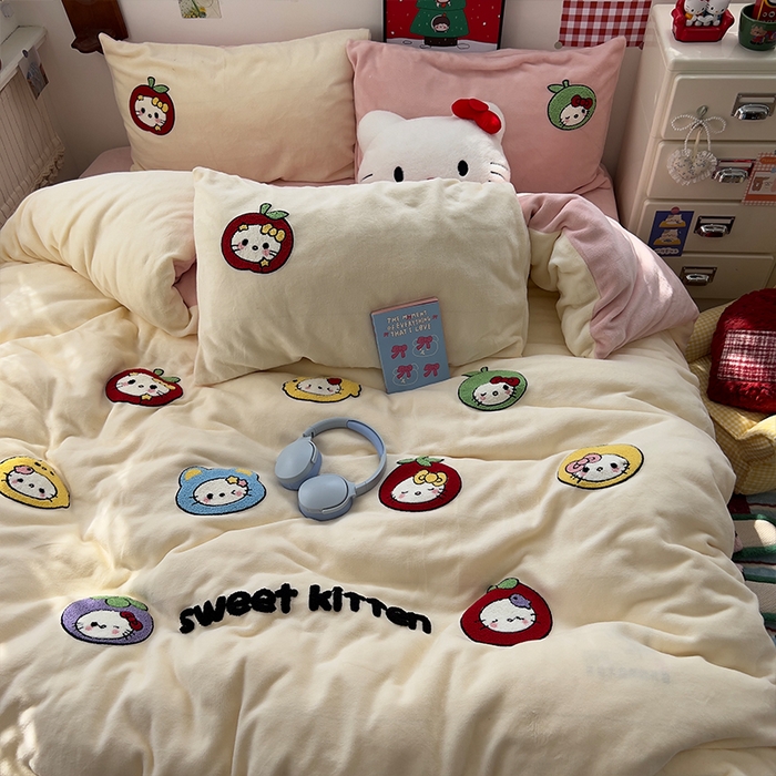 原素 2025秋冬加厚牛奶绒毛巾绣四件套 彩色KT豆-绒毛巾绣