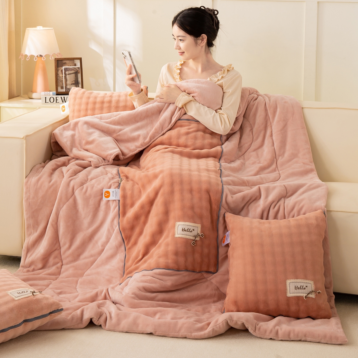 （总）多今家纺 2025新款牛奶绒贴布抱枕被子-遇见系列