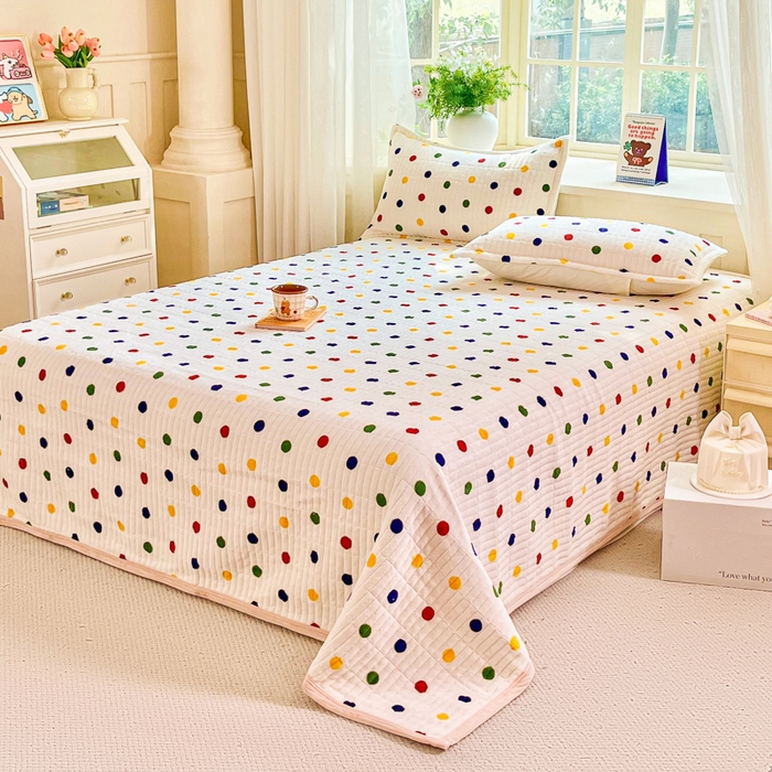 91家纺网 家纺一手货源 找家纺 尚美家纺 2025冬季新品豆豆绒高克重床盖被套四件套 米彩色小波点