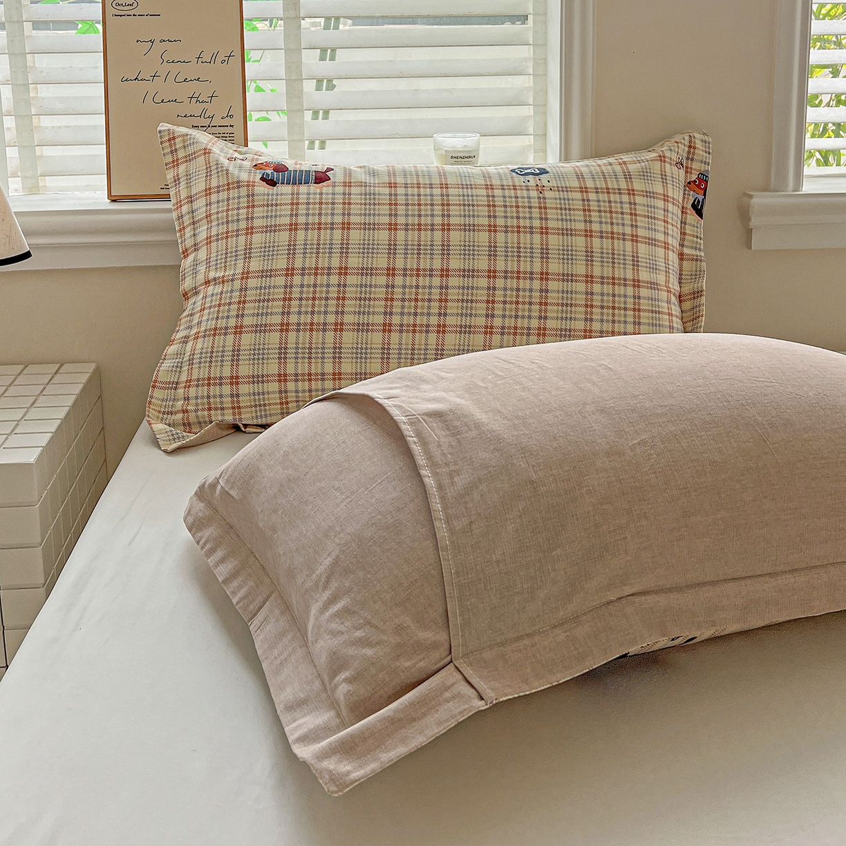 91家纺网 家纺一手货源 找家纺 依庭 2025新款高克重全棉纯棉磨毛印花单枕套 奶油小狗