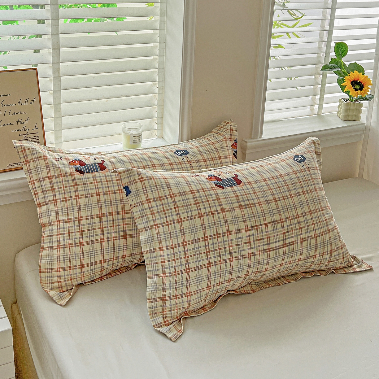 91家纺网 家纺一手货源 找家纺 依庭 2025新款高克重全棉纯棉磨毛印花单枕套 奶油小狗