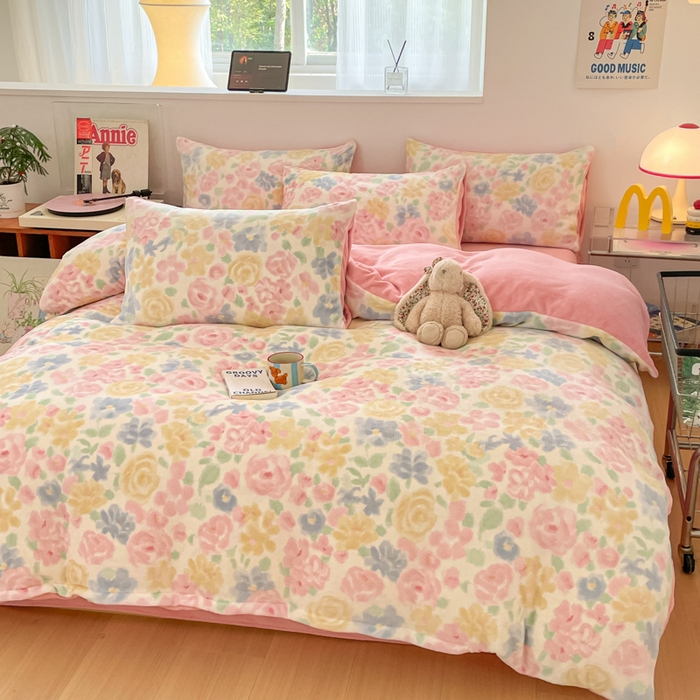 91家纺网 家纺一手货源 找家纺 瑞钰 2025新款A类加厚牛奶绒印花四件套 春意花影