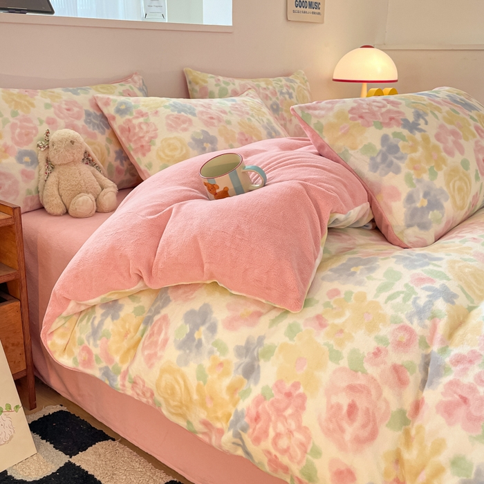 91家纺网 家纺一手货源 找家纺 瑞钰 2025新款A类加厚牛奶绒印花四件套 春意花影