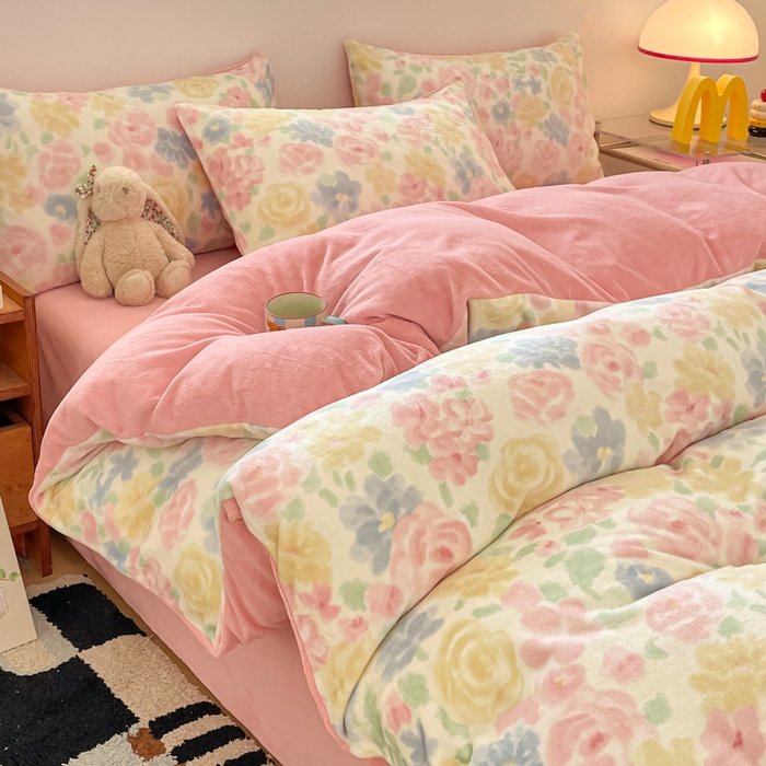 91家纺网 家纺一手货源 找家纺 瑞钰 2025新款A类加厚牛奶绒印花四件套 春意花影