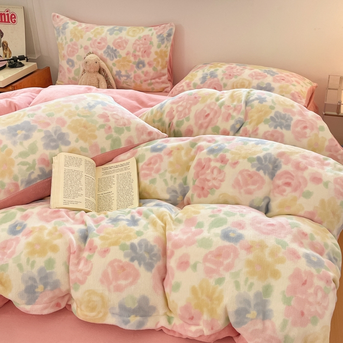 91家纺网 家纺一手货源 找家纺 瑞钰 2025新款A类加厚牛奶绒印花四件套 春意花影