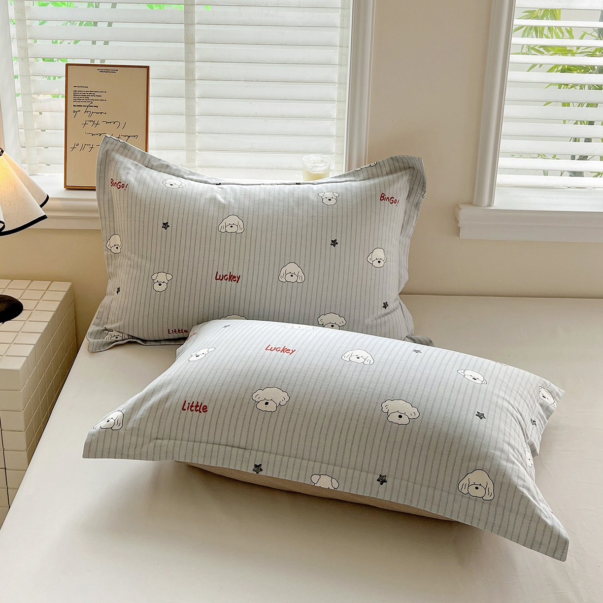 91家纺网 家纺一手货源 找家纺 依庭 2025新款高克重全棉纯棉磨毛印花单枕套 皮皮狗