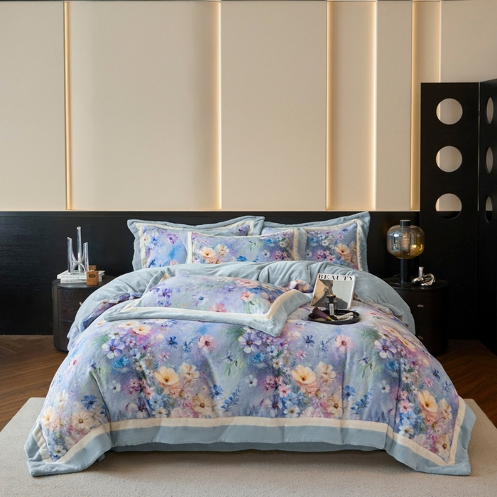 91家纺网 家纺一手货源 找家纺 （总）可恩欣 2025新款双拼角宽边数码牛奶绒四件套