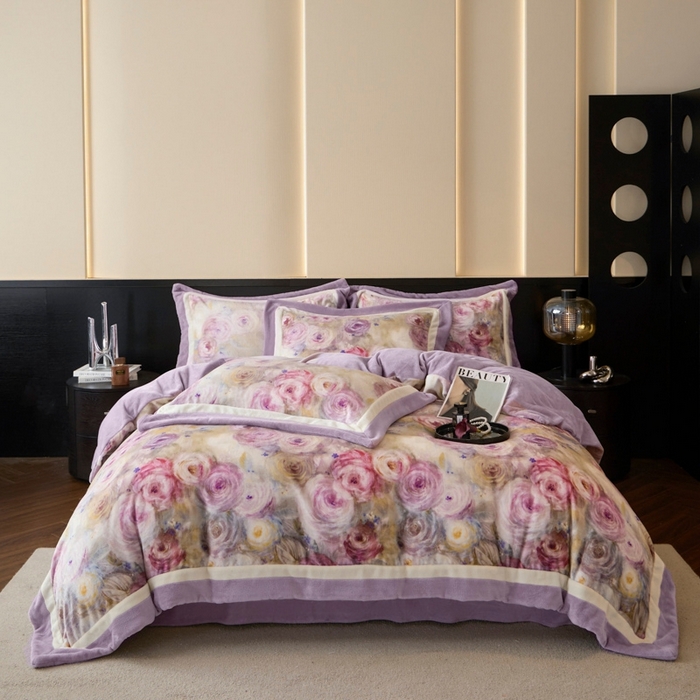 91家纺网 家纺一手货源 找家纺 （总）可恩欣 2025新款双拼角宽边数码牛奶绒四件套