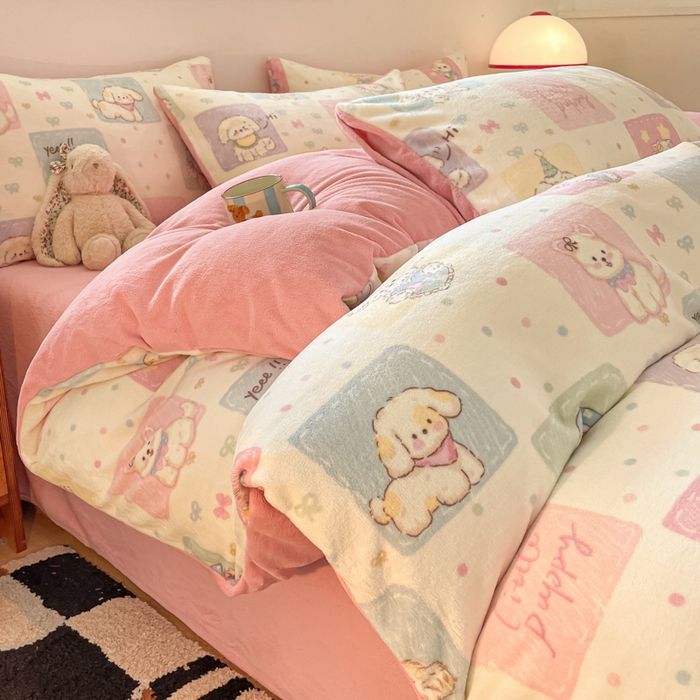 91家纺网 家纺一手货源 找家纺 瑞钰 2025新款A类加厚牛奶绒印花四件套 动物之家