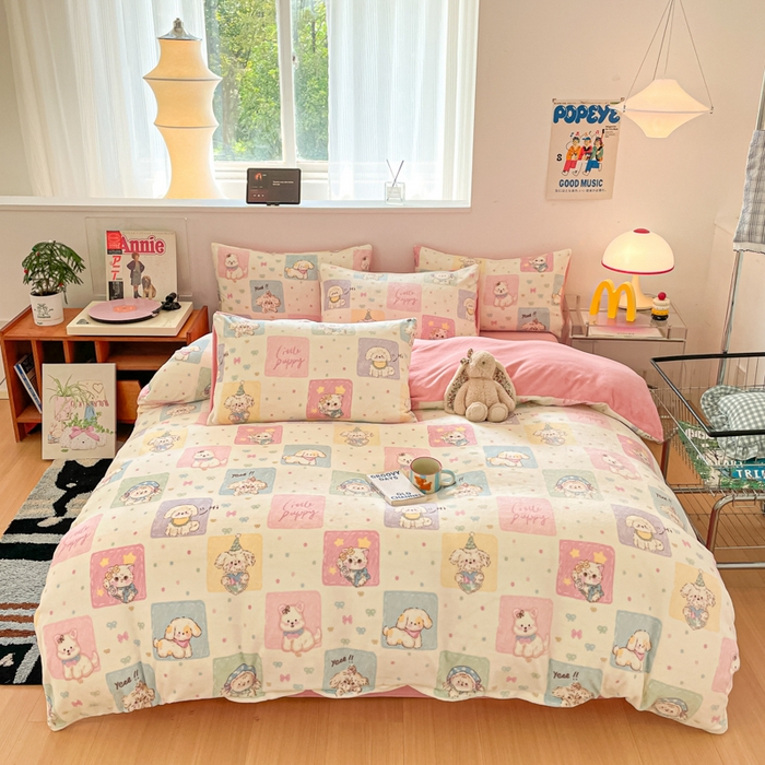 91家纺网 家纺一手货源 找家纺 瑞钰 2025新款A类加厚牛奶绒印花四件套 动物之家