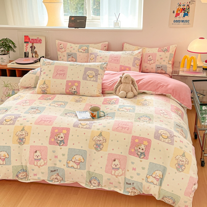 91家纺网 家纺一手货源 找家纺 瑞钰 2025新款A类加厚牛奶绒印花四件套 动物之家