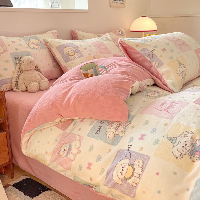 91家纺网 家纺一手货源 找家纺 瑞钰 2025新款A类加厚牛奶绒印花四件套 动物之家