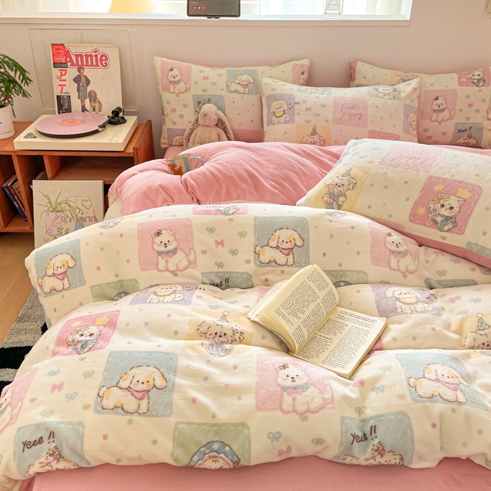 91家纺网 家纺一手货源 找家纺 瑞钰 2025新款A类加厚牛奶绒印花四件套 动物之家