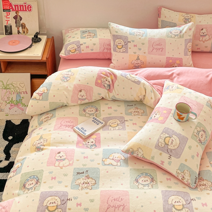 91家纺网 家纺一手货源 找家纺 瑞钰 2025新款A类加厚牛奶绒印花四件套 动物之家