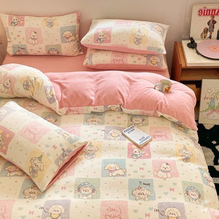 91家纺网 家纺一手货源 找家纺 瑞钰 2025新款A类加厚牛奶绒印花四件套 动物之家