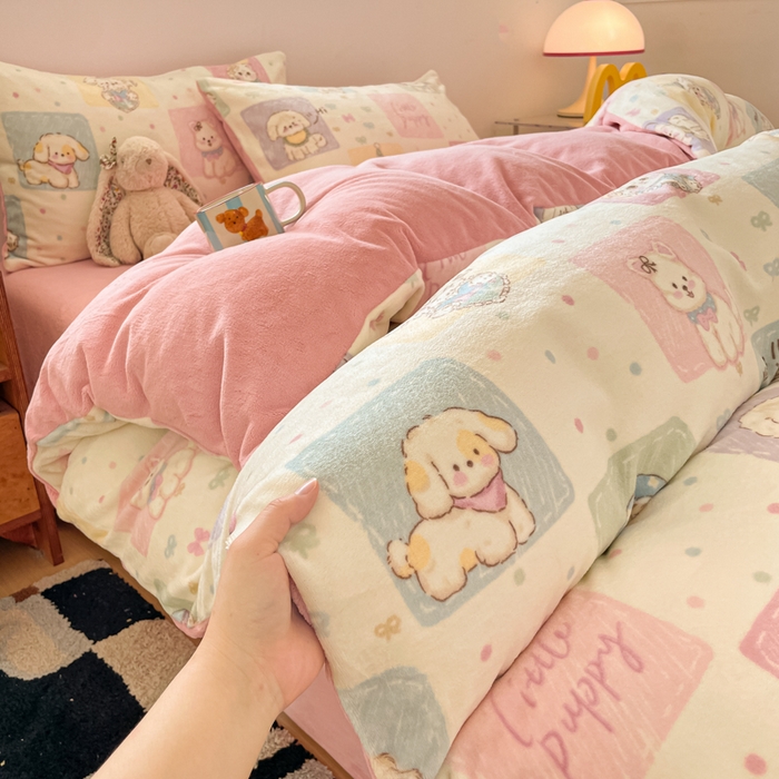 91家纺网 家纺一手货源 找家纺 瑞钰 2025新款A类加厚牛奶绒印花四件套 动物之家