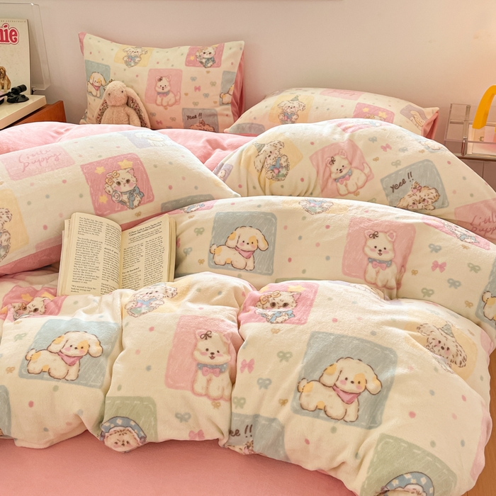 91家纺网 家纺一手货源 找家纺 瑞钰 2025新款A类加厚牛奶绒印花四件套 动物之家