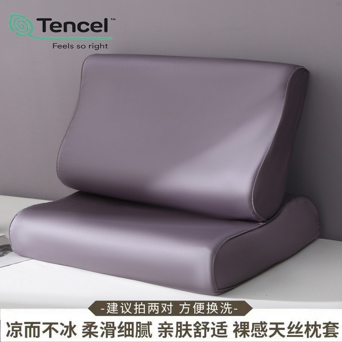 91家纺网 家纺一手货源 找家纺 凯森家纺 兰精天丝乳胶枕套记忆枕枕芯套一对30x50cm儿童35x55cm夏季冰丝蚕丝40x60记忆枕专用 100%莱赛尔天丝-拿铁灰