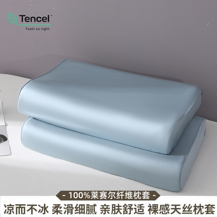 91家纺网 家纺一手货源 找家纺 凯森家纺 兰精天丝乳胶枕套记忆枕枕芯套一对30x50cm儿童35x55cm夏季冰丝蚕丝40x60记忆枕专用 100%莱赛尔天丝-智能蓝